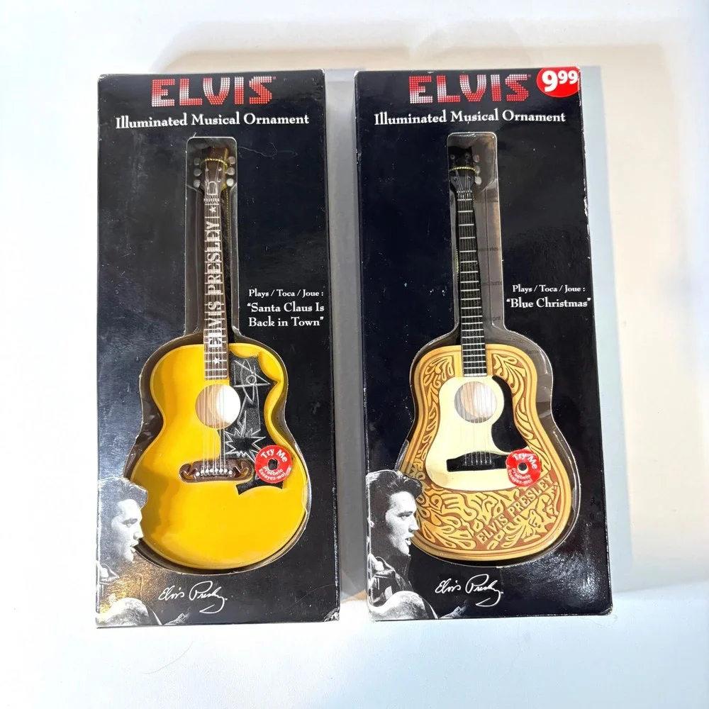 Elvis Presley Illuminated Musical Guitar Ornament Lot Santa Claus Blue Christmas